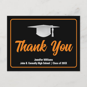 Orange Black Graduation Custom Graduate Thank You Postcard
