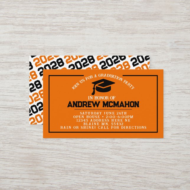Orange & Black Graduation Mini Graduation Invites (Orange & Black Mini Graduation Invitations for friends, classmates, teammates or announcement insert)