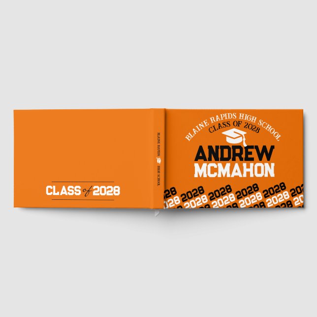 Orange & Black Graduation Personalised Guest Book (Full)
