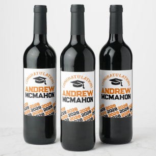 Orange & Black Graduation Personalised Wine Label