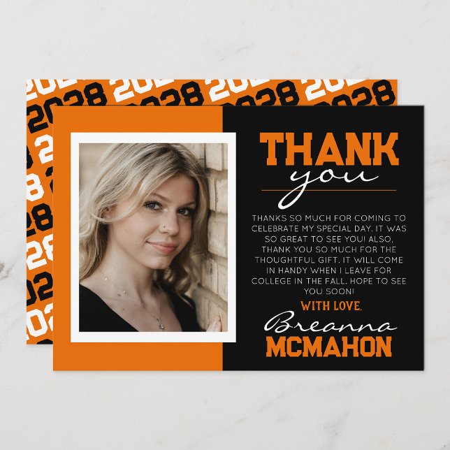 Orange & Black Graduation Photo Thank You Card (Creator Uploaded)