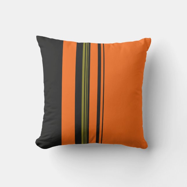 Orange Black Green Striped Pattern Outdoor Cushion (Front)