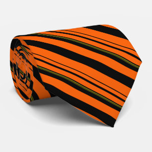 Orange Black Green Striped Pattern Tie