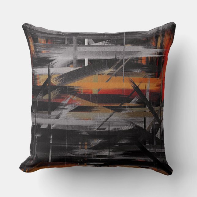 Orange Black Grey Abstract Painting Cushion (Front)