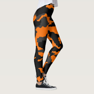 Orange Black Grey Camouflage Camo Pattern Leggings