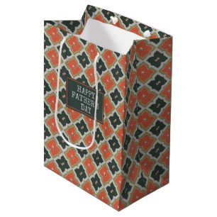 Orange, Black Grey Diamond Pattern Fathers Day Medium Gift Bag