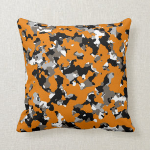 Orange Black Grey Tan Camouflage Camo Print Cushion
