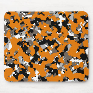 Orange Black Grey Tan Camouflage Camo Print Mouse Pad