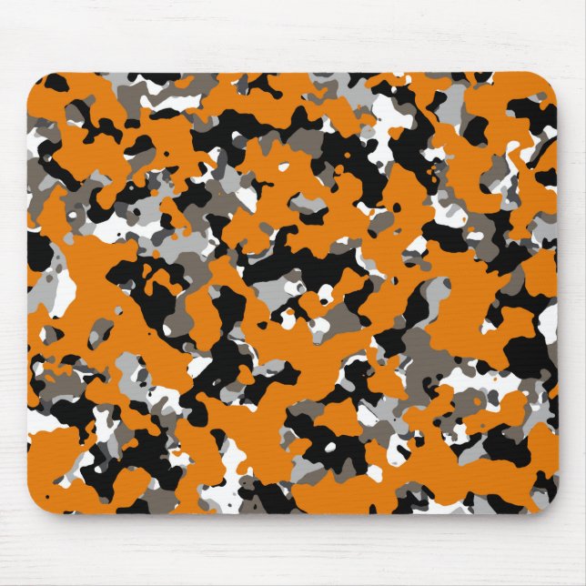 Orange Black Grey Tan Camouflage Camo Print Mouse Pad (Front)