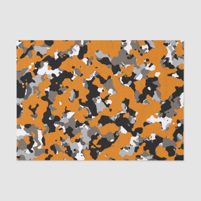 Orange Black Grey Tan Camouflage Camo Print Party Tissue Paper (Front)