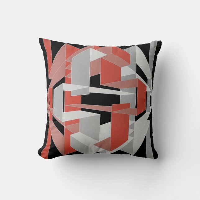 Orange, Black, Grey Throw Pillow (Front)