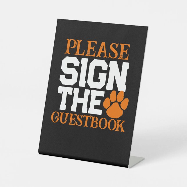 Orange & Black Guestbook Graduation Table Pedestal Sign (Front)