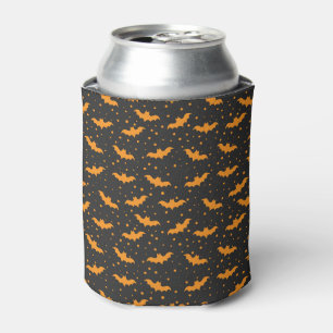 Orange black Halloween bat pattern Can Cooler