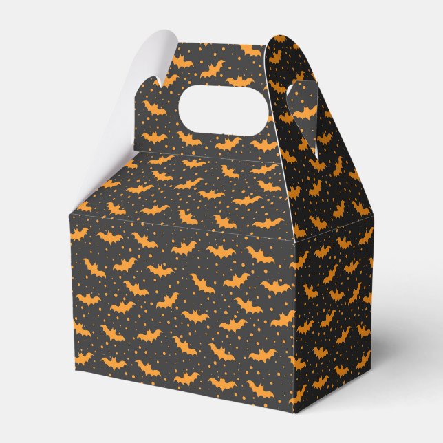 Orange black Halloween bat pattern Favour Box (Front Side)