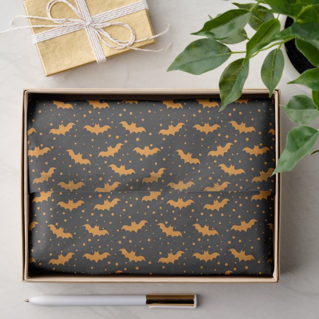 Orange black Halloween bat pattern Tissue Paper (Gift)