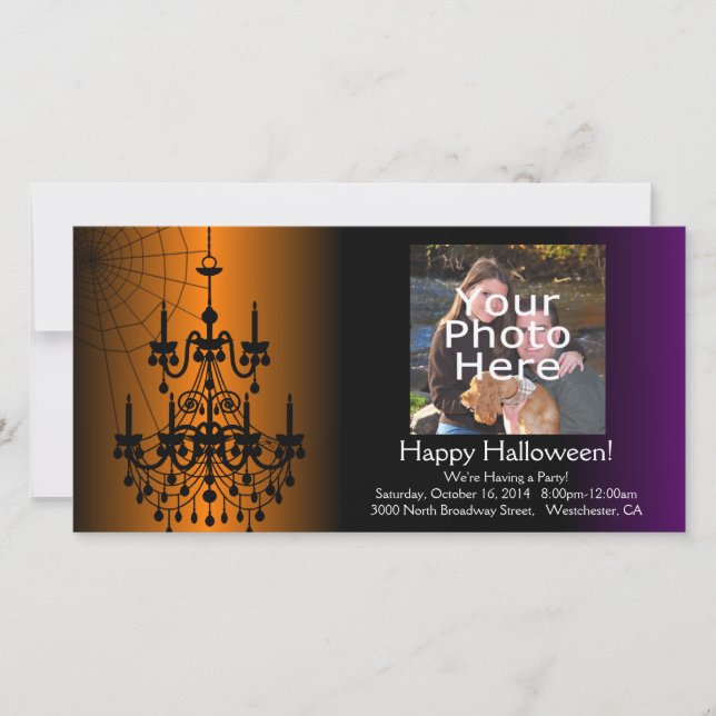 Orange/Black Halloween Chandelier Holiday Card (Front)