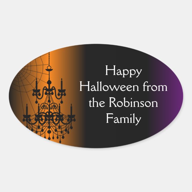 Orange/Black Halloween Chandelier Oval Sticker (Front)