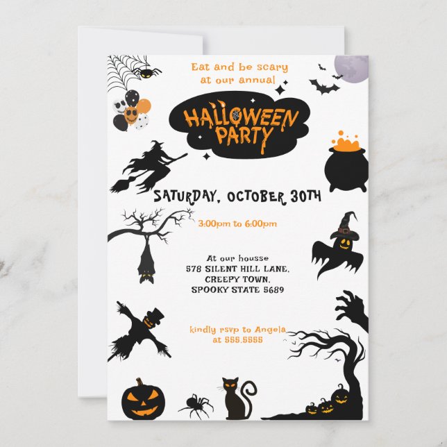 Orange Black Halloween Party  Invitation (Front)