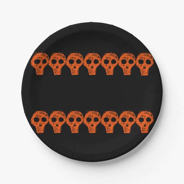 Orange Black Halloween Skulls 4Luke Paper Plate (Front)