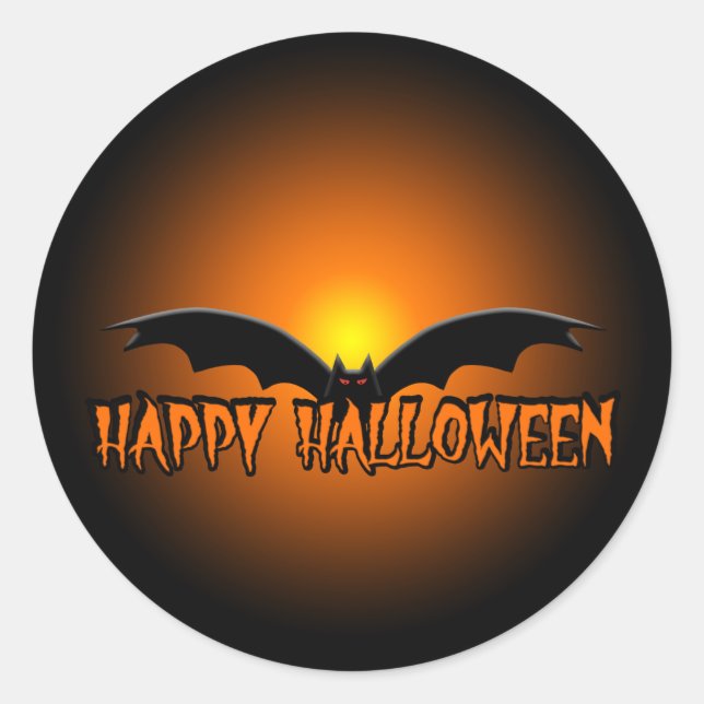 Orange Black Happy Halloween Bat     Sticker (Front)