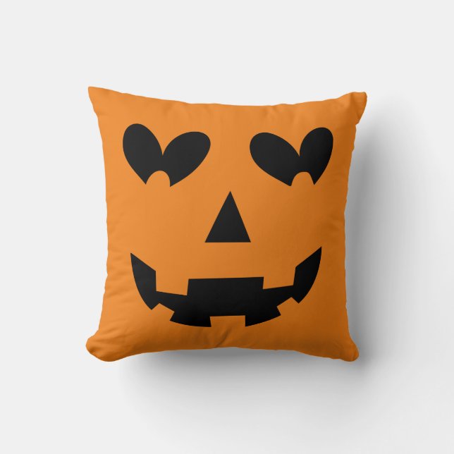 Orange & Black Happy Heart Pumpkin Halloween  Cushion (Front)