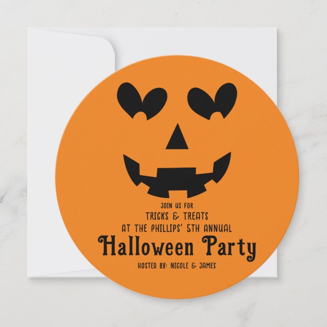 Orange & Black Happy Heart Pumpkin Halloween  Invitation (Front)