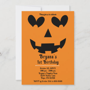 Orange & Black Happy Heart Pumpkin Halloween Invitation