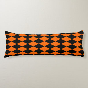 Orange Black Harlequin Diamonds Checkers Design  Body Cushion