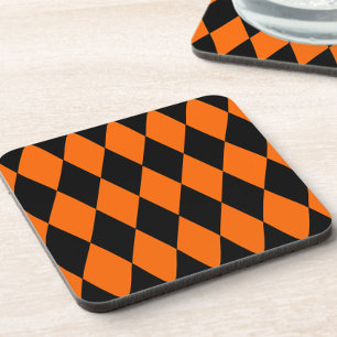 Orange Black Harlequin Diamonds Checkers Design Coaster