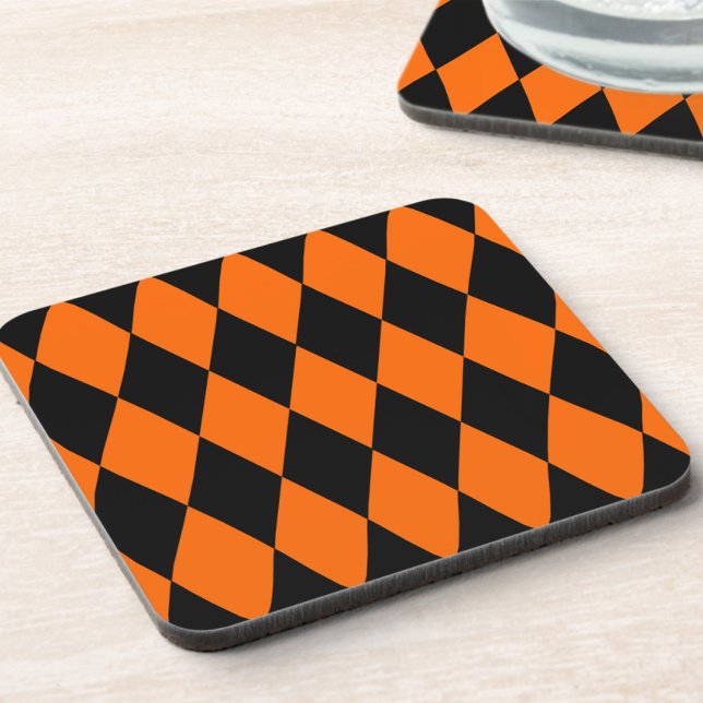 Orange Black Harlequin Diamonds Checkers Design  Coaster (Creator Uploaded)