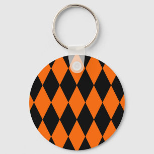 Orange Black Harlequin Diamonds Checkers Design Key Ring