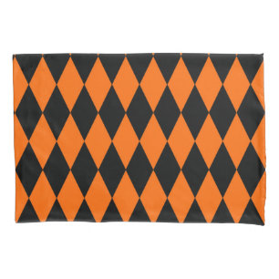 Orange Black Harlequin Diamonds Checkers Design Pillowcase