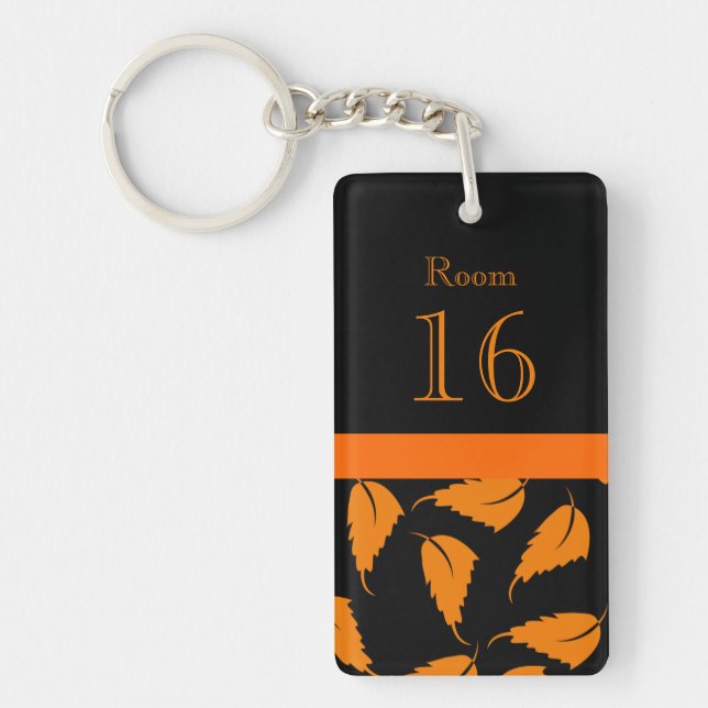 Orange black hotel room key key ring (Front)
