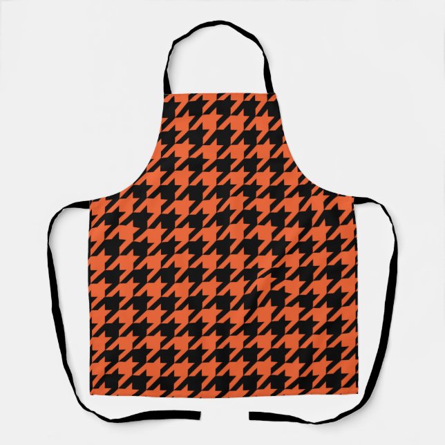 Orange Black Houndstooth Check Apron (Front)