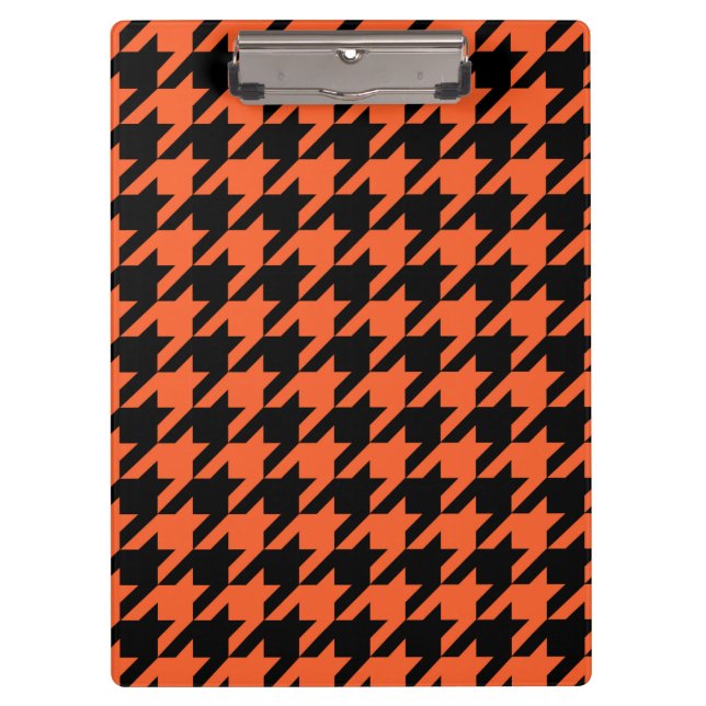 Orange Black Houndstooth Check Clipboard (Front)