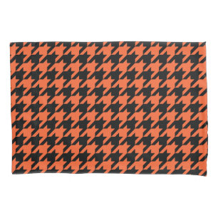 Orange Black Houndstooth Check Pillowcase