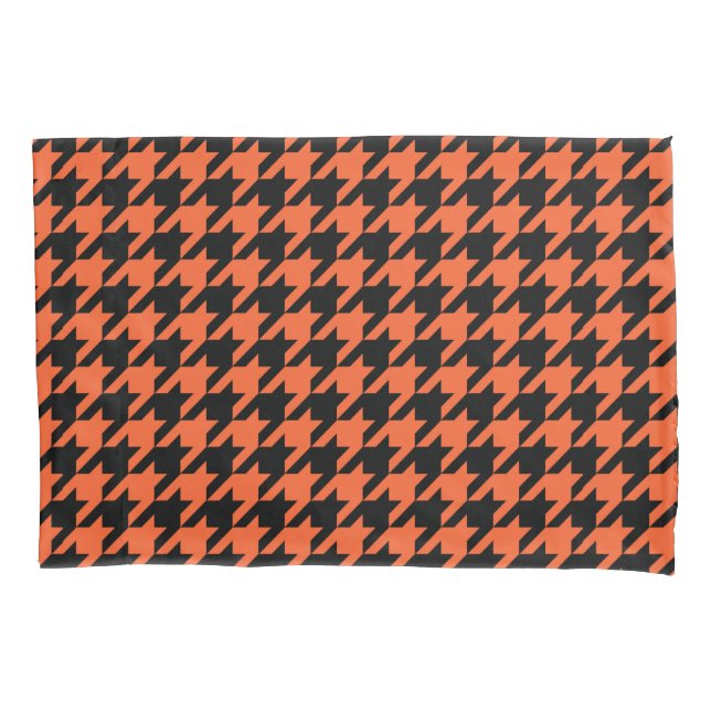 Orange Black Houndstooth Check Pillowcase (Front)