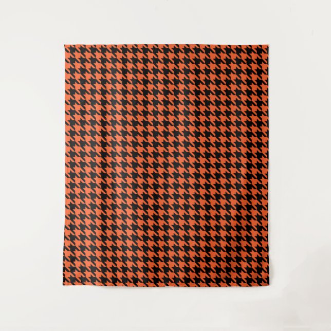 Orange Black Houndstooth Check Tapestry (Front)