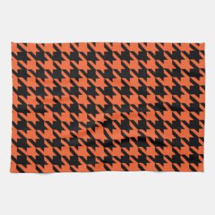 Orange Black Houndstooth Check Tea Towel