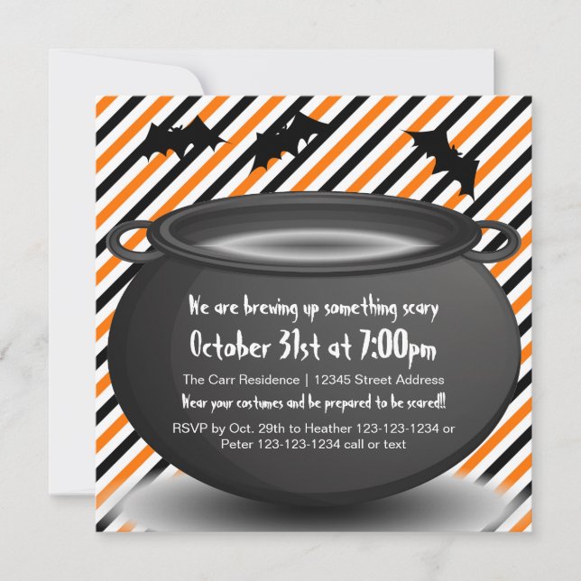 Orange/Black Kettle - Halloween Party Invitation (Front)