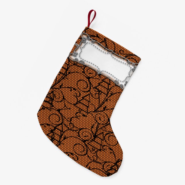 Orange & Black Lace Tree or Mantle Stocking (Front (Hanging))