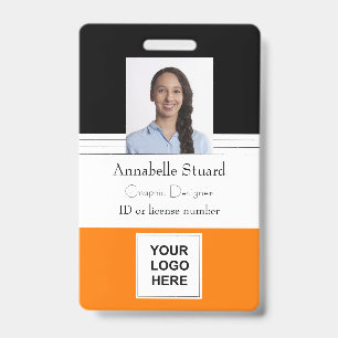 Orange Black Lined Name photo employee corporate ID Badge
