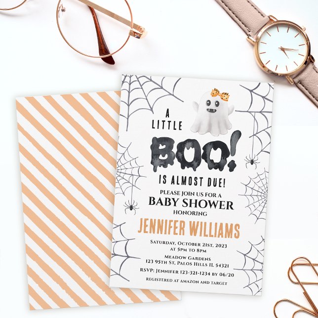Orange black little boo ghost girl baby shower invitation (Creator Uploaded)