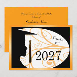 Orange/Black Man Silhouette 2027 Graduation Party Invitation