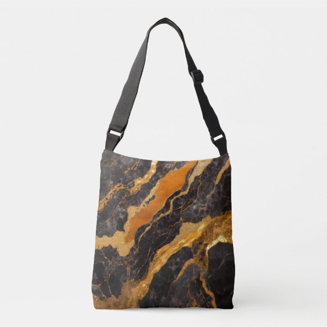 Orange Black Marble Pattern with Gold Crossbody Bag (Front)