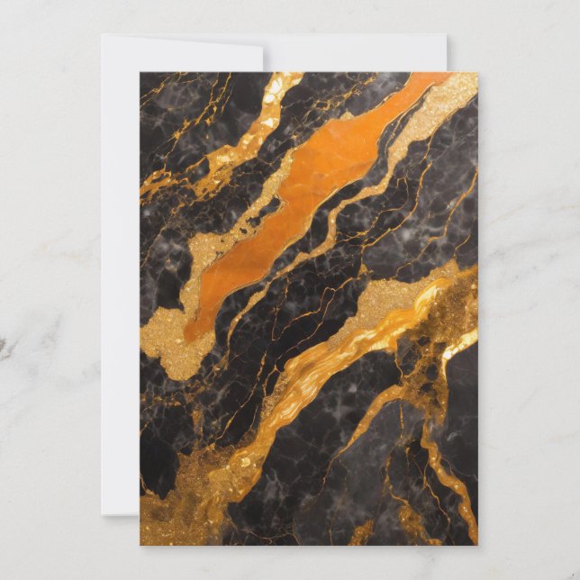Orange Black Marble Pattern with Gold Invitation (Front)