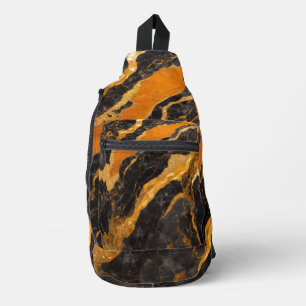 Orange Black Marble Pattern with Gold Sling Bag