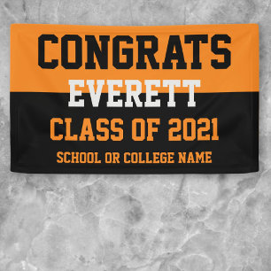 Orange & Black Minimalist Graduation Party Banner