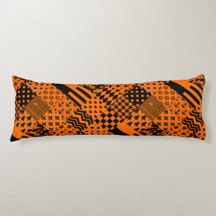 Orange Black Mixed Patterns Patchwork Design Body Cushion