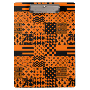 Orange Black Mixed Patterns Patchwork Design  Clipboard